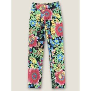 Krazy Larry Floral Pull On Ankle Pants Size 2 Multi Color Stretch Made in USA